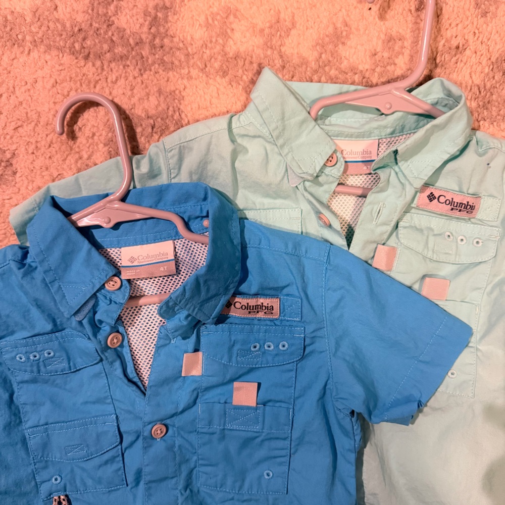 Columbia PFG Kids Short Sleeve Button-Down Shirt Bundle - Bright Blue & Aqua - Picture 6 of 6
